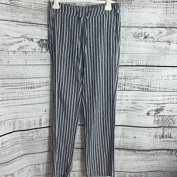 For Cynthia pants womens Sz Small striped  Linen blend drawstring Pull on light - Picture 2 of 12